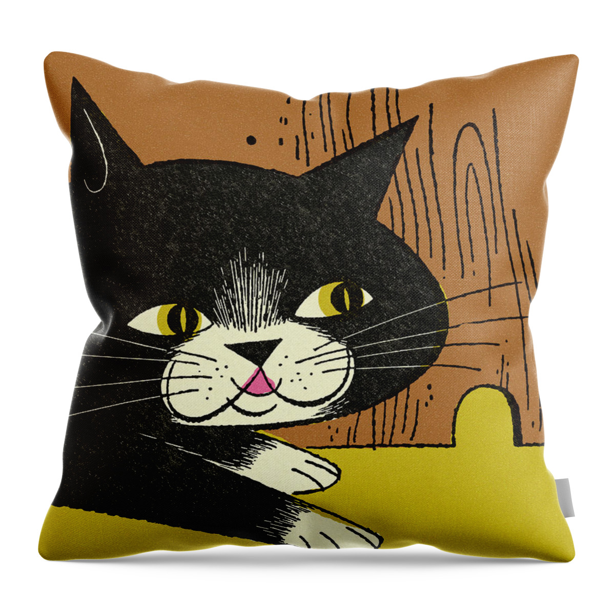 Animal Throw Pillow featuring the drawing Cat Looking in a Mouse Hole by CSA Images