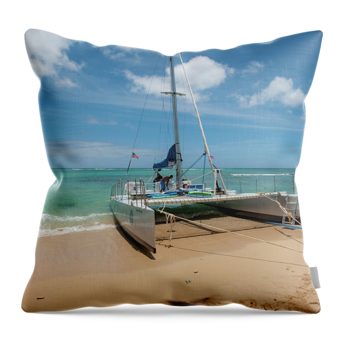 Waikiki Throw Pillow featuring the photograph Catamaran on Waikiki by Mark Duehmig