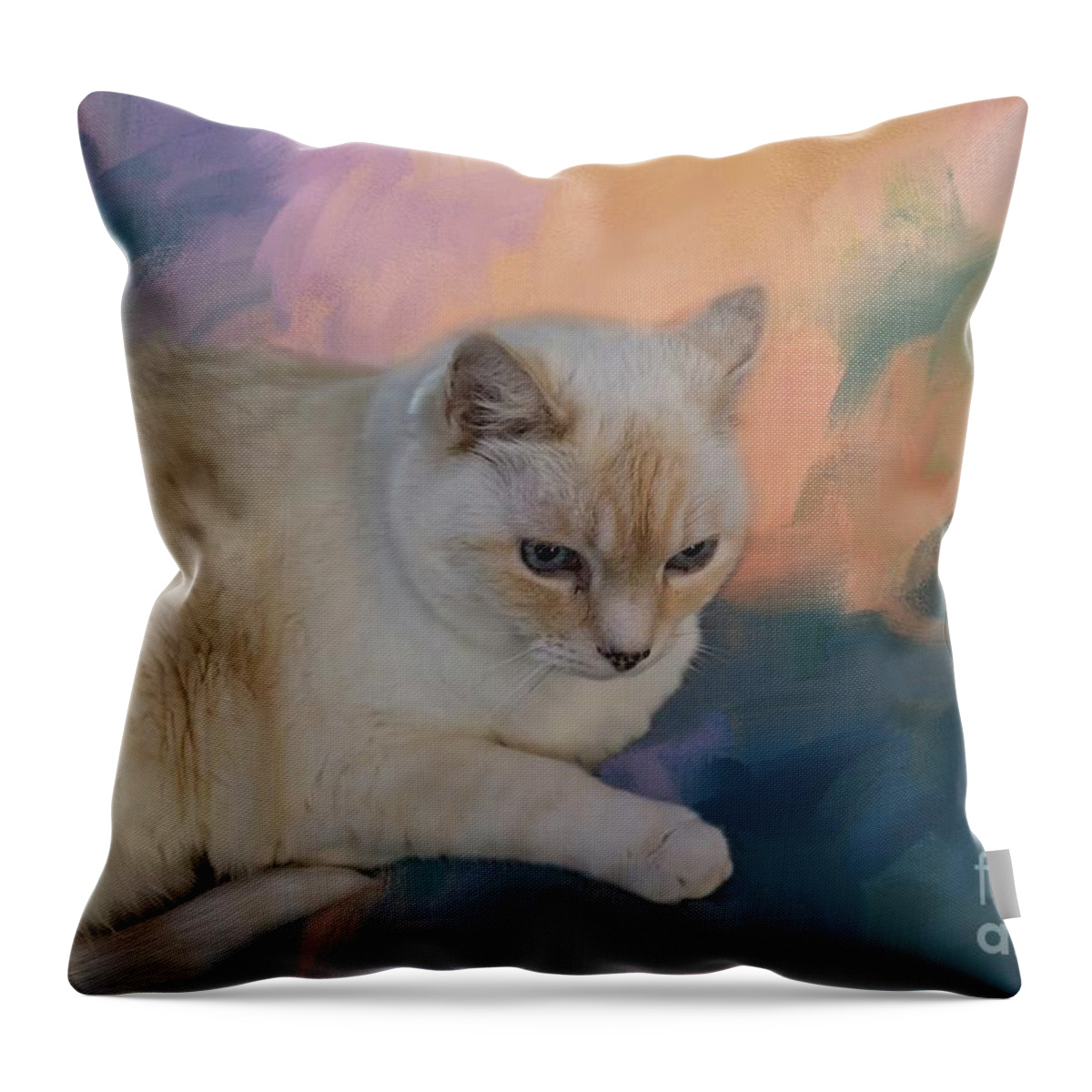 Indigo Throw Pillow featuring the mixed media Cat's Meditation by Eva Lechner