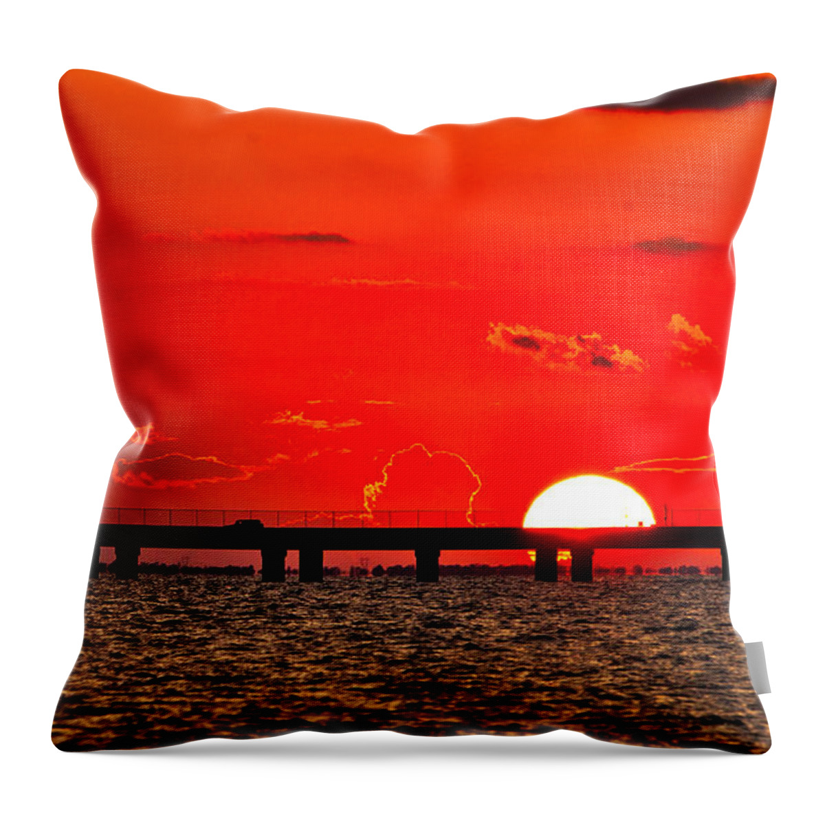 Bridge Throw Pillow featuring the photograph Causeway Sunset by Tom Gresham