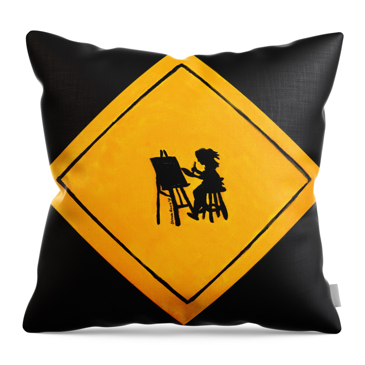 Artist Throw Pillow featuring the painting Caution Artist at Play by Shana Rowe Jackson