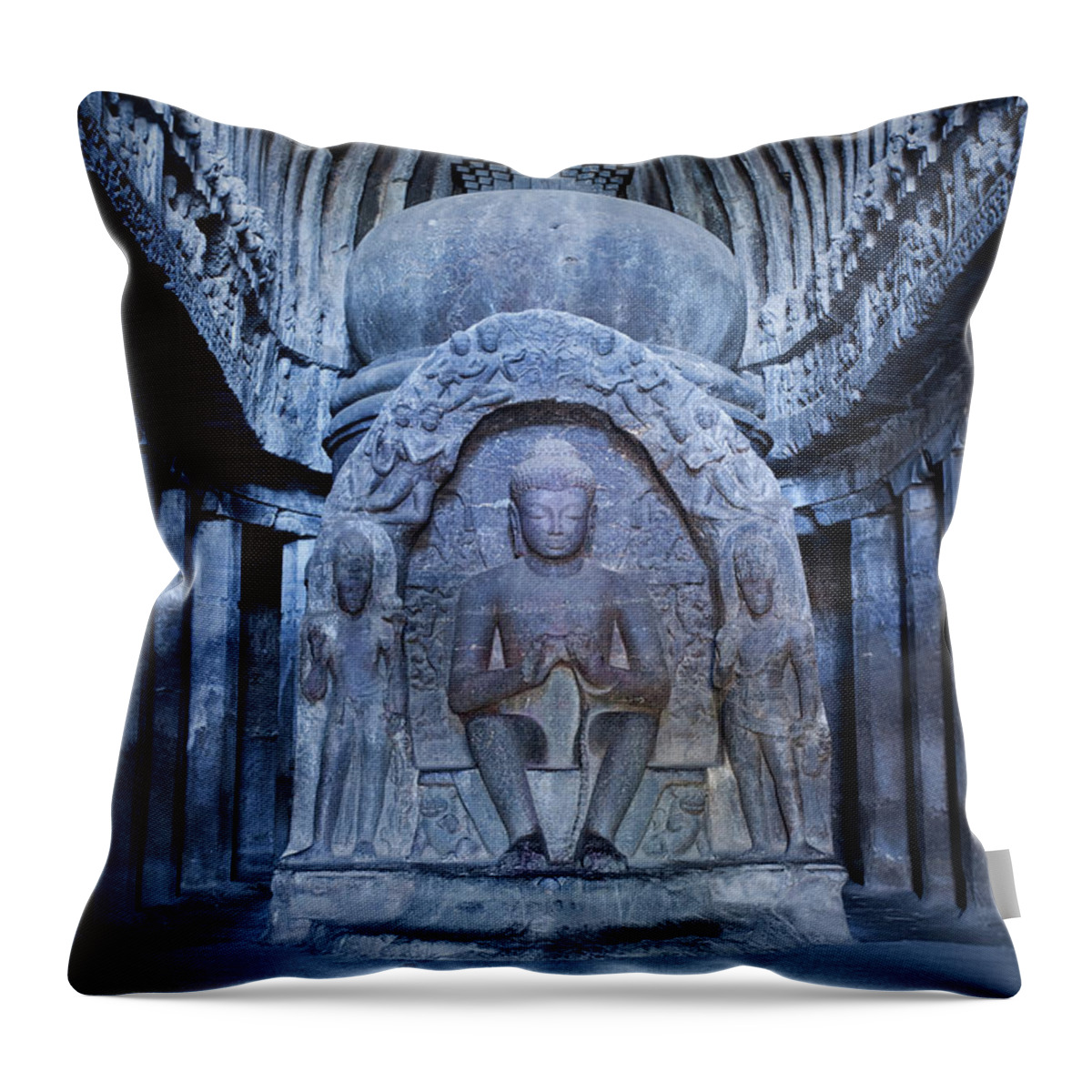 Relief Throw Pillow featuring the photograph Cave 10 In Ellora, India by Traveler1116