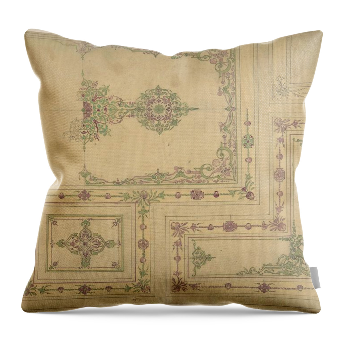 Design Throw Pillow featuring the painting Ceiling Design in Moorish Style for the de la Rochejaquelein Family Jules-Edmond-Charles Lachaise by MotionAge Designs
