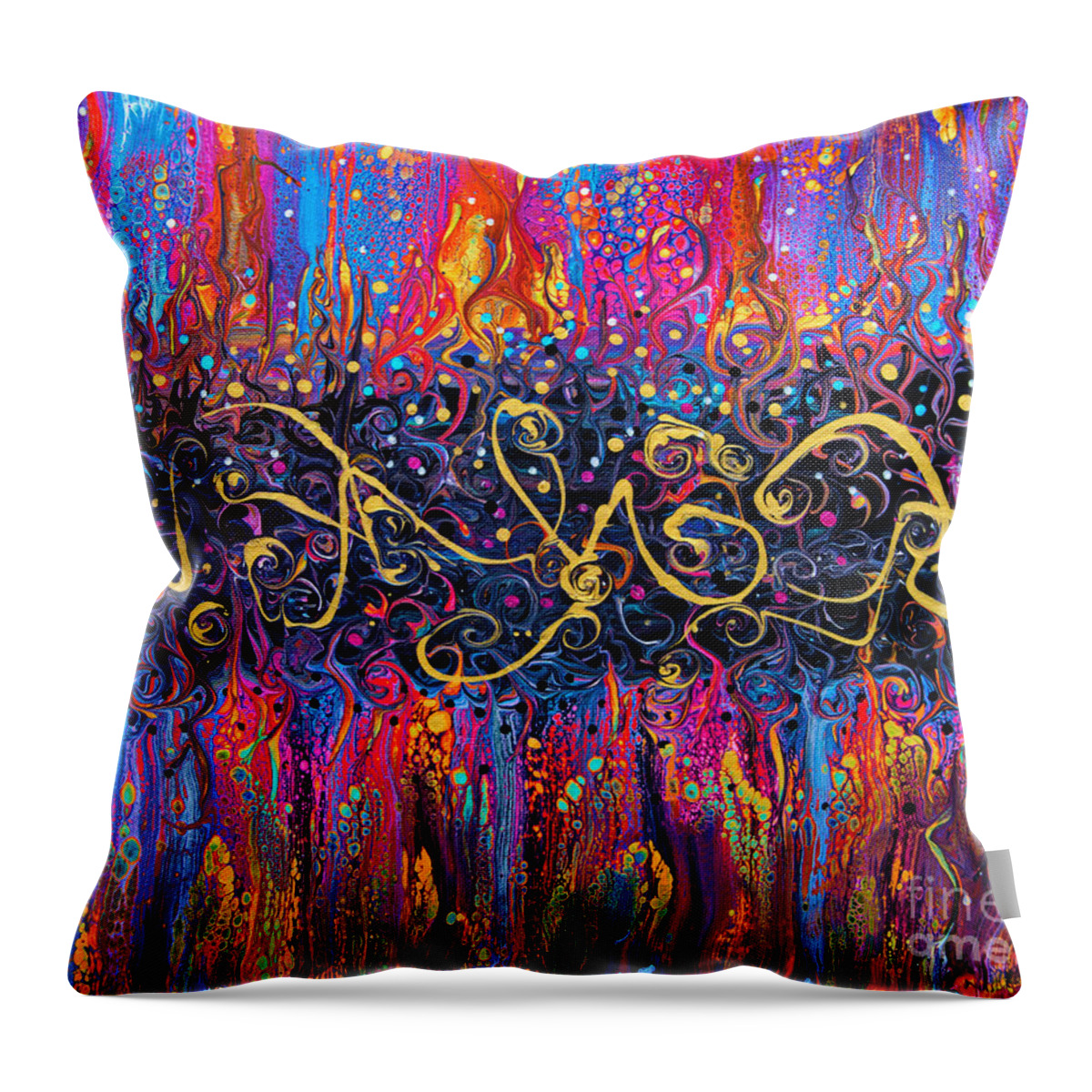 Vibrant Fun Exciting Compelling Bright Colorful Dramatic Abstract Spirals Celebration Throw Pillow featuring the painting Celebration 2850 by Priscilla Batzell Expressionist Art Studio Gallery
