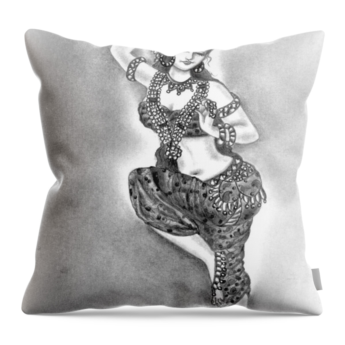 Apsara Throw Pillow featuring the drawing Celestial dancer by Tara Krishna