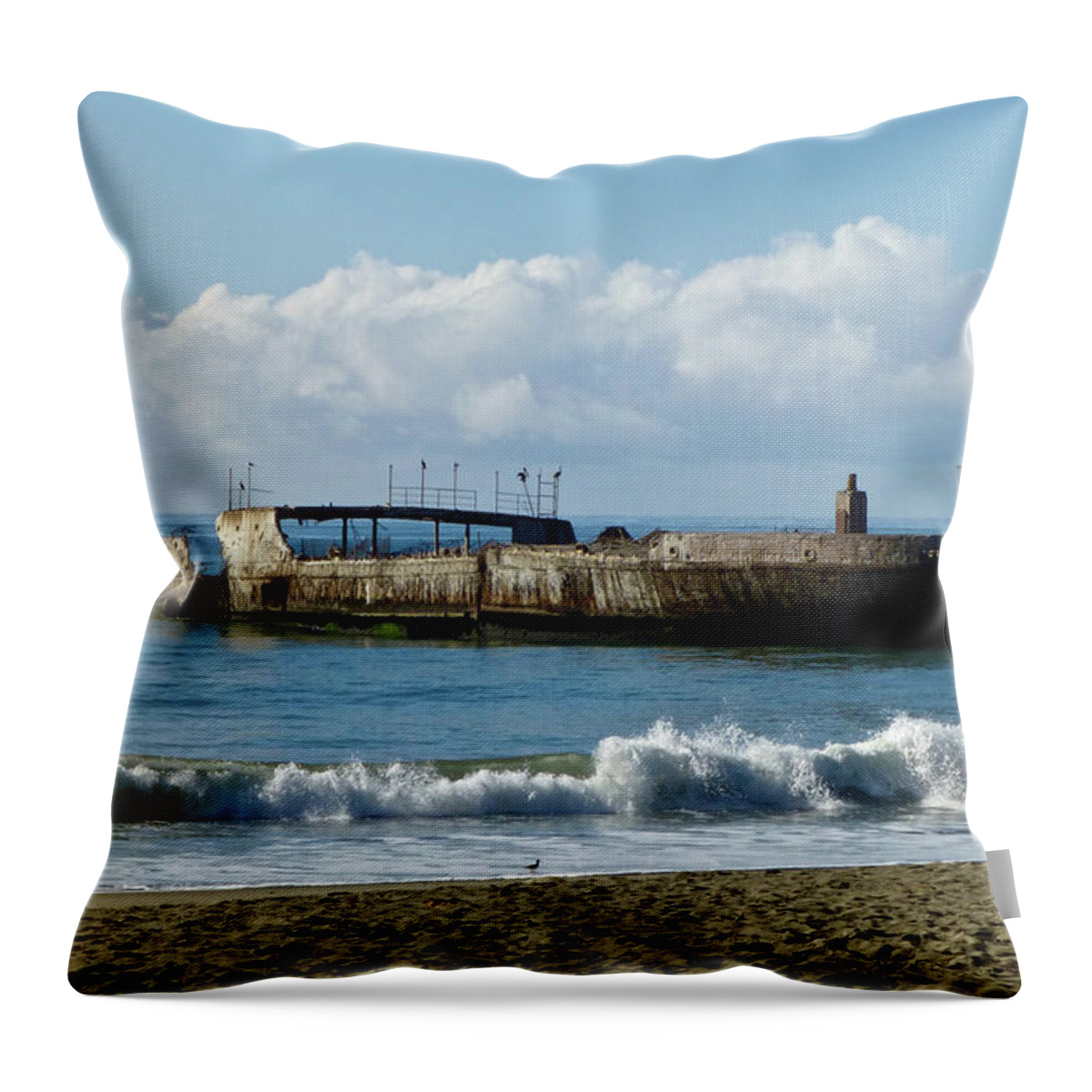 Cement Ship Throw Pillow featuring the photograph Cement Ship Seacliff Beach by Amelia Racca