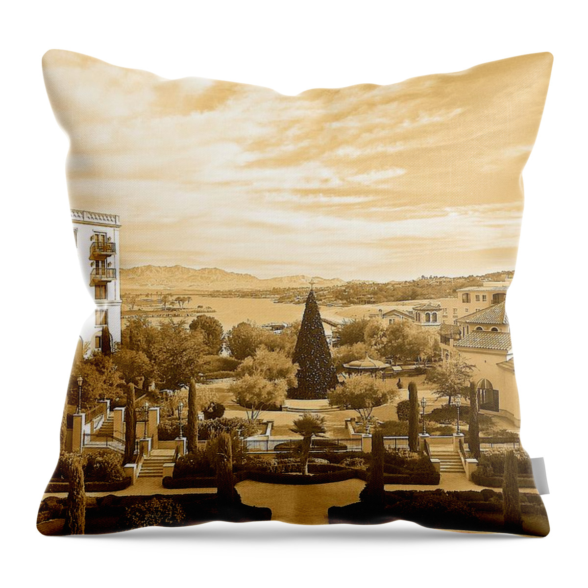 Sepia Throw Pillow featuring the photograph Center Square Christmas by Debra Grace Addison