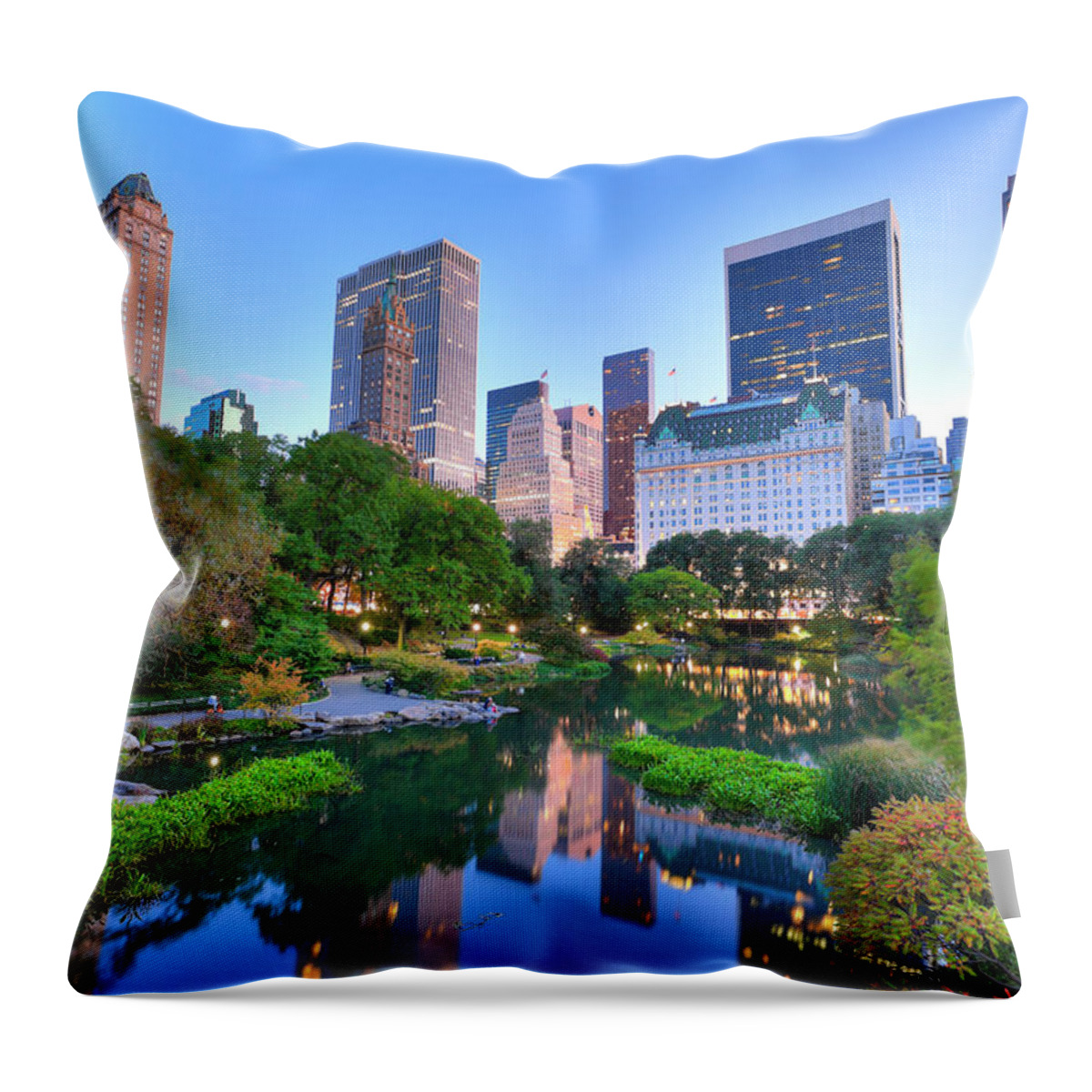 Tranquility Throw Pillow featuring the photograph Central Park In New York City At Dusk by Pawel.gaul