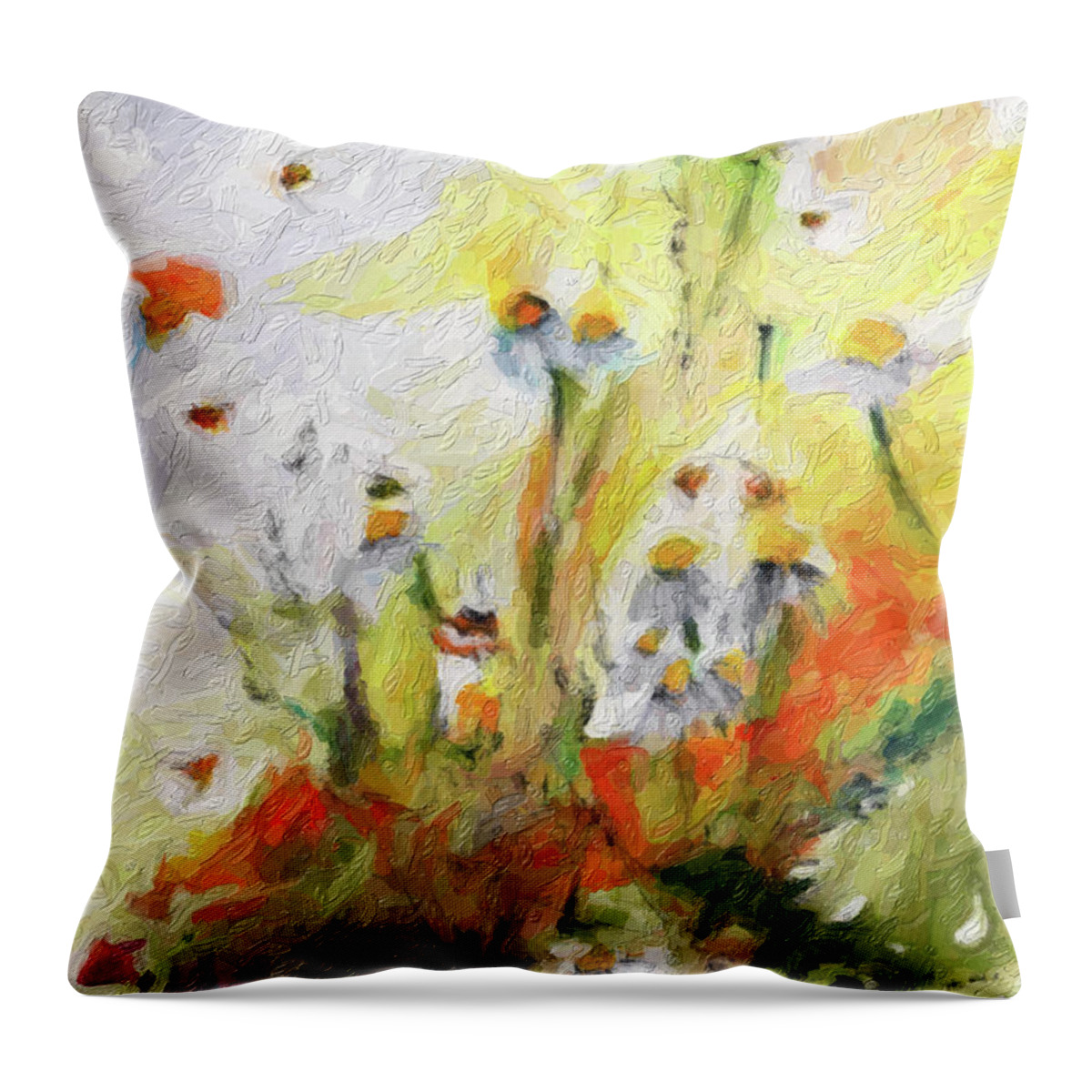 Flower Paintings Throw Pillow featuring the digital art Chamomile Flowers Digital Impressionism Art by Ginette Callaway