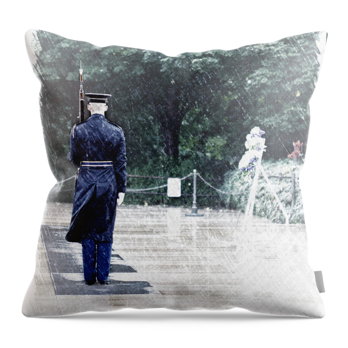 Guard Throw Pillow featuring the mixed media Changing of the Guards by Sherry Hallemeier