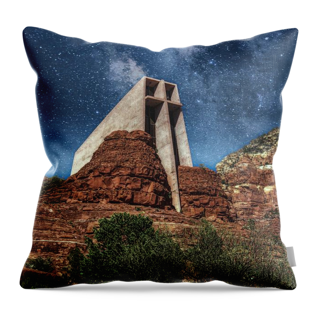 Sky Throw Pillow featuring the photograph Chapel of the Holy Cross Night Time Stars by Anthony Giammarino