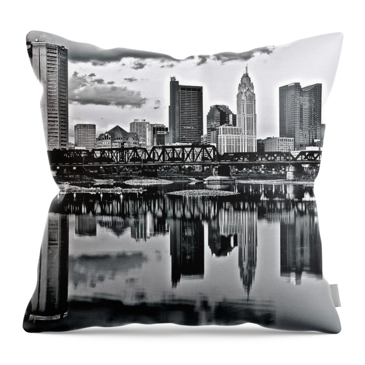 Columbus Throw Pillow featuring the photograph Charcoal Columbus Mirror Image by Frozen in Time Fine Art Photography