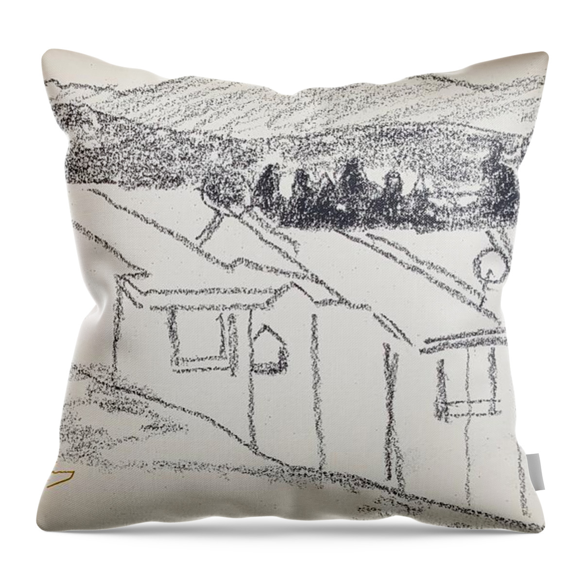 Pencil Throw Pillow featuring the drawing Charcoal Pencil Houses1.jpg by Suzanne Giuriati Cerny