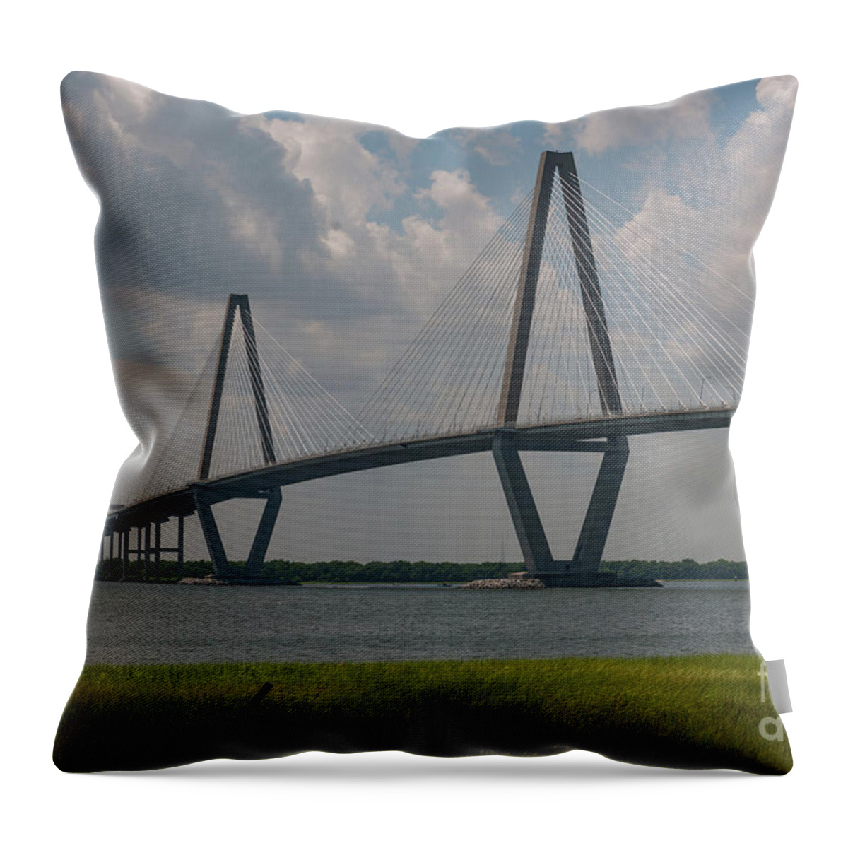 Arthur Ravenel Jr. Bridge Throw Pillow featuring the photograph Charleston Bridge over the Cooper River by Dale Powell