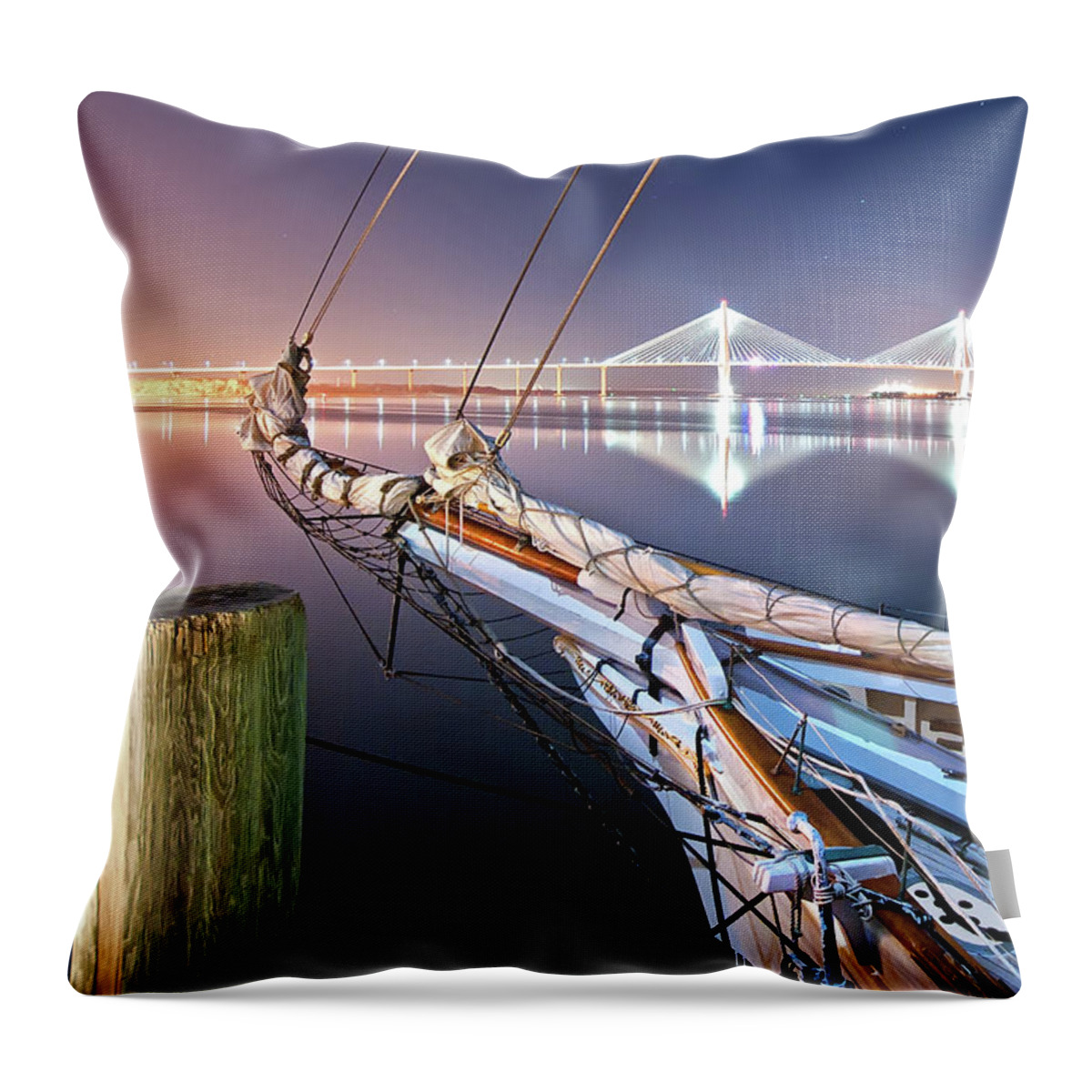 Tranquility Throw Pillow featuring the photograph Charleston Harbor by Sky Noir Photography By Bill Dickinson