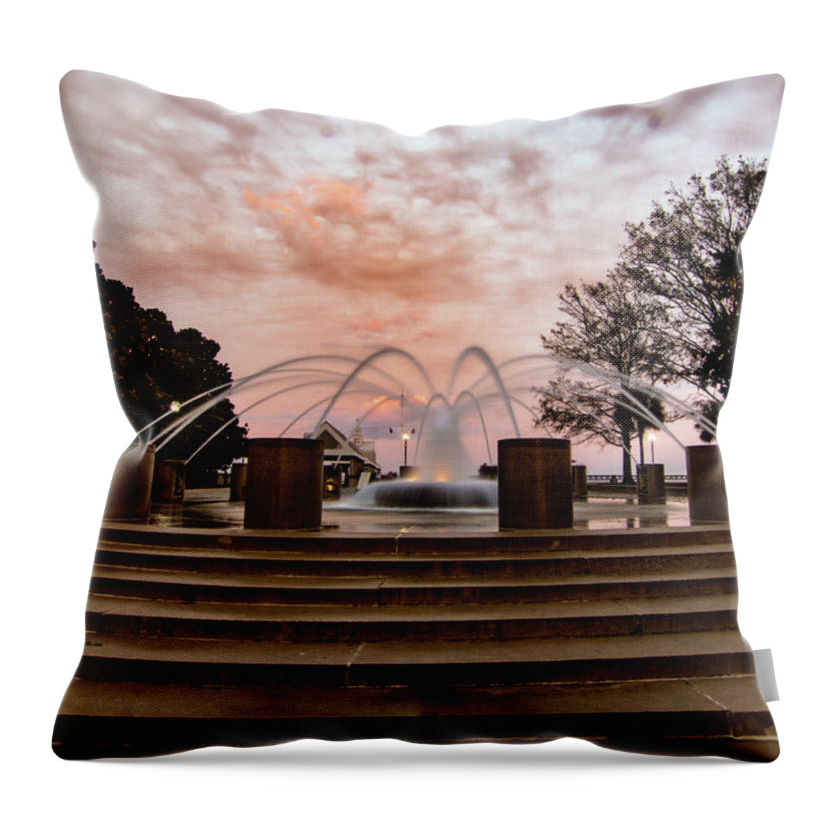 Charleston Fountain Throw Pillow featuring the photograph Charleston Sunset Fountain by Norma Brandsberg