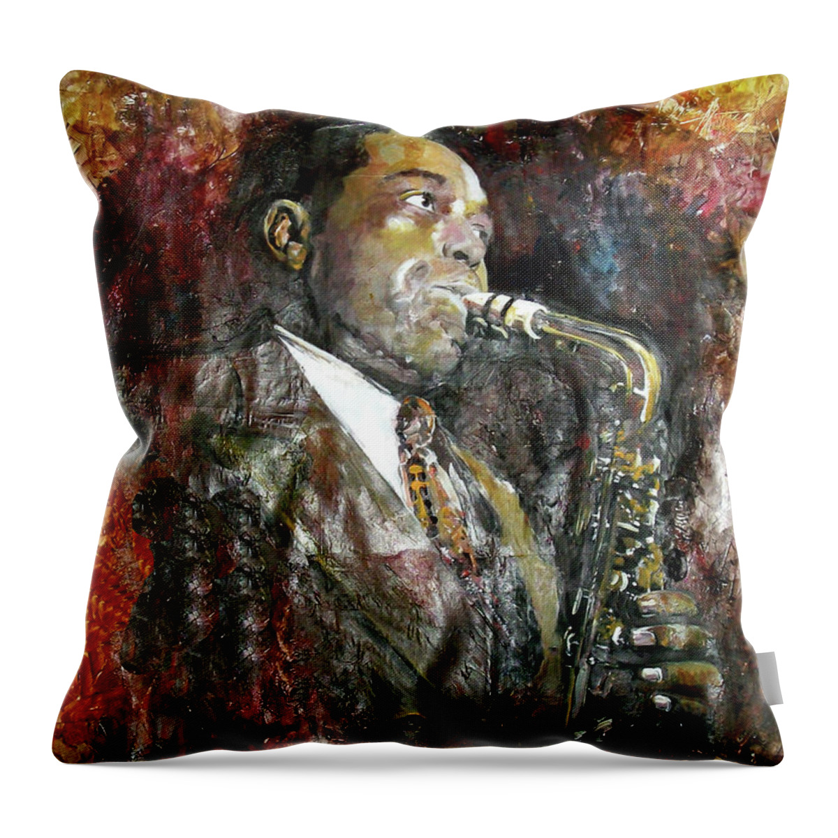 Jazz Throw Pillow featuring the painting Charlie Parker by Marcelo Neira