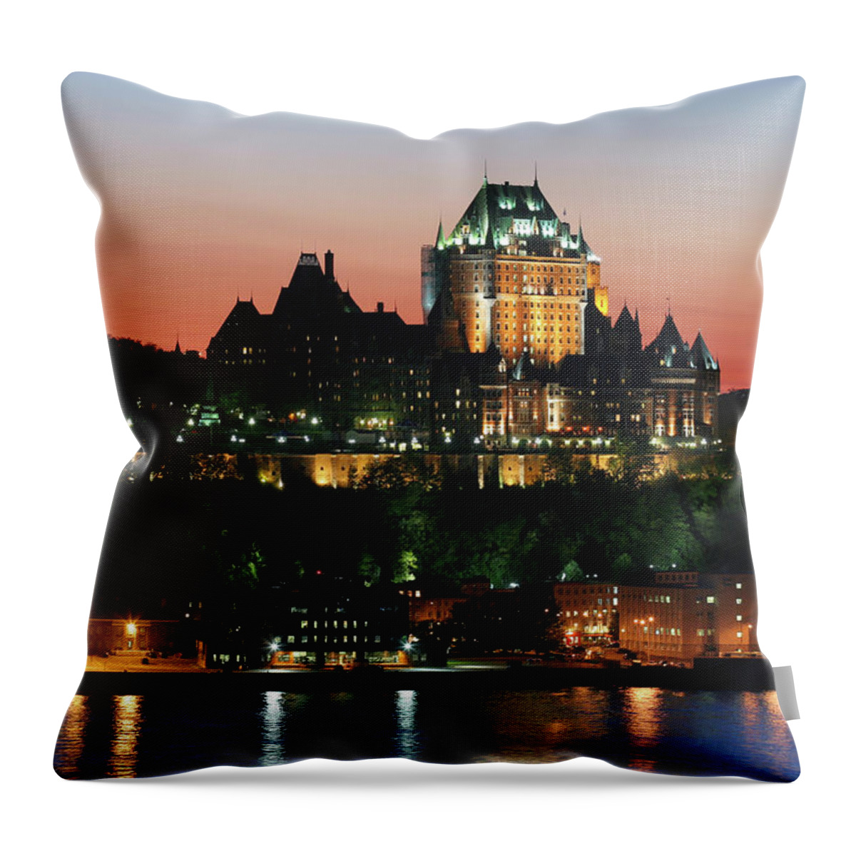 Water's Edge Throw Pillow featuring the photograph Chateau Frontenac In Old Quebec City At by Buzbuzzer