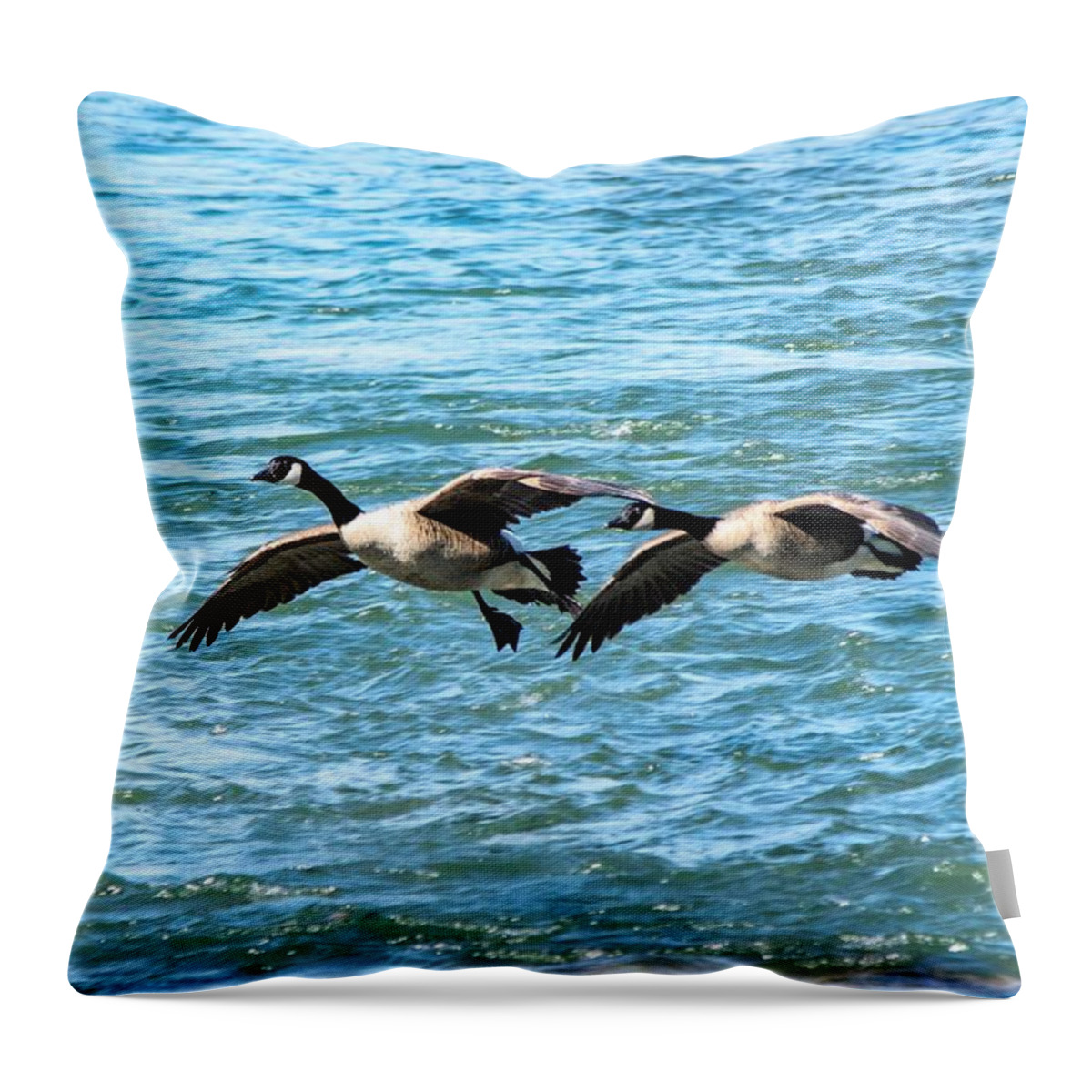 Canada Geese Throw Pillow featuring the photograph Chattahoochee Fly-By by Mary Ann Artz
