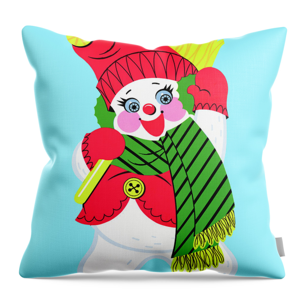 Accessories Throw Pillow featuring the drawing Cheerful Snowman by CSA Images
