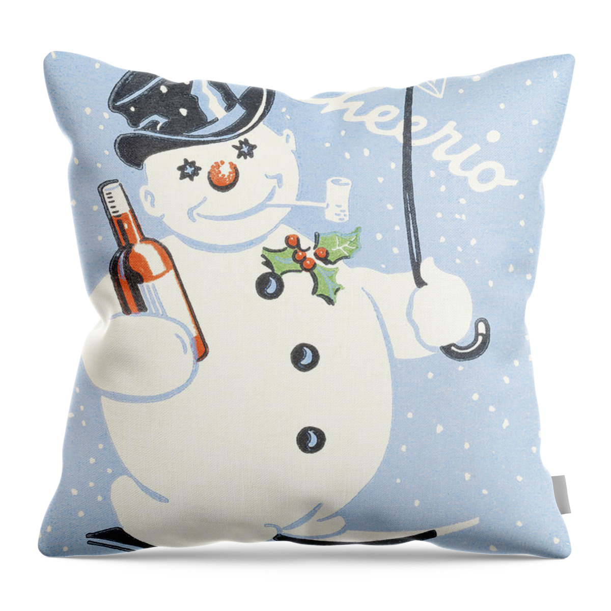 Accessories Throw Pillow featuring the drawing Cheerio Snowman by CSA Images