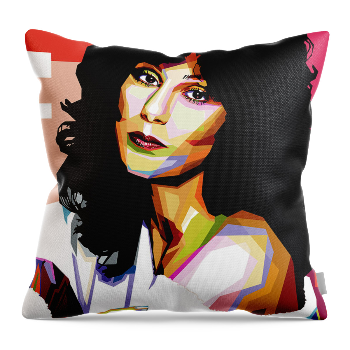 Cher Throw Pillow featuring the digital art Cher by Movie World Posters