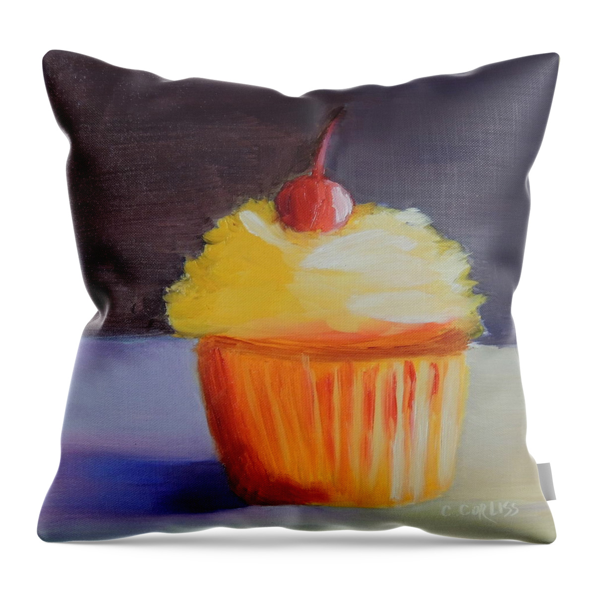 Cupcake Throw Pillow featuring the pastel Cherry On Top by Carol Corliss