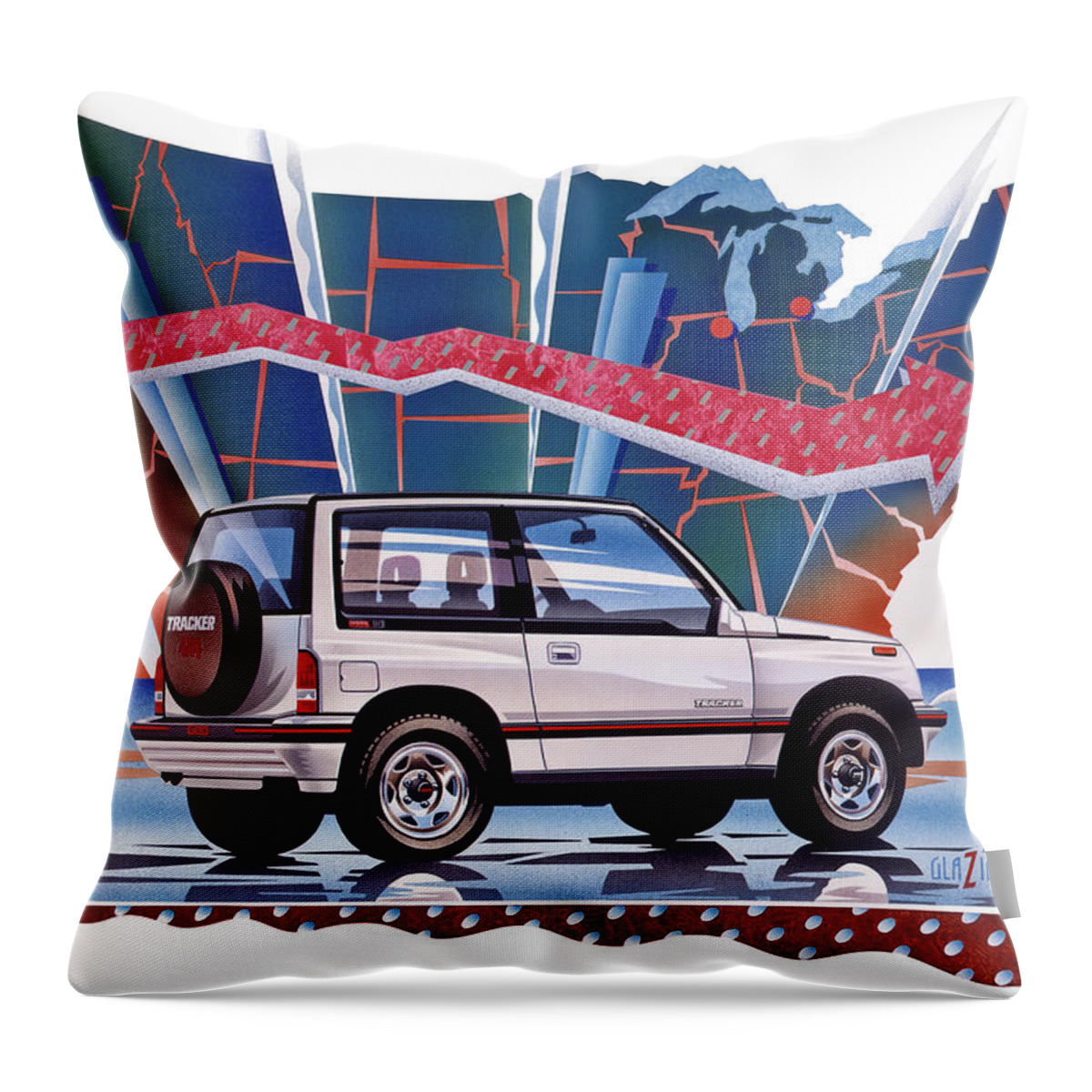 Usa Map Throw Pillow featuring the painting Chevy Tracker Car Illustration by Garth Glazier