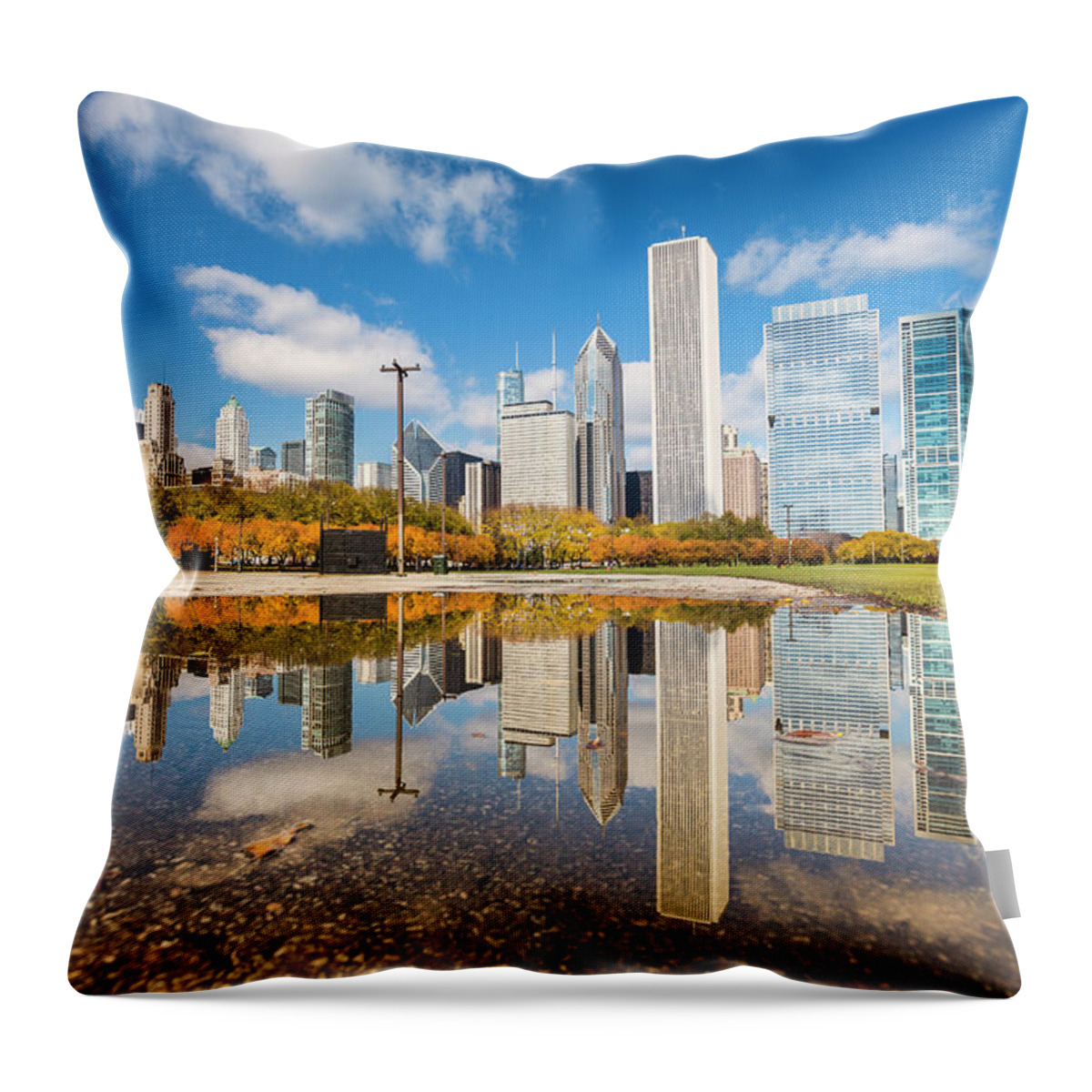 Lake Michigan Throw Pillow featuring the photograph Chicago Illinois Skyline Reflection by Pgiam