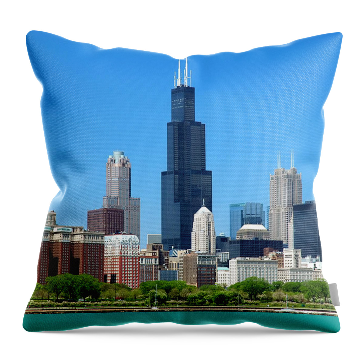 Lake Michigan Throw Pillow featuring the photograph Chicago Loop Skyline by Davel5957