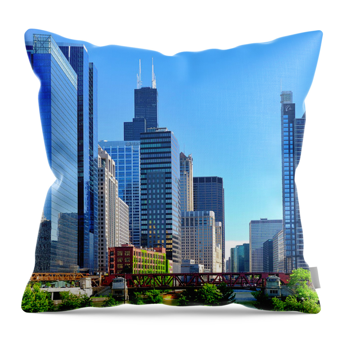 Estock Throw Pillow featuring the digital art Chicago River In Downtown by Heeb Photos