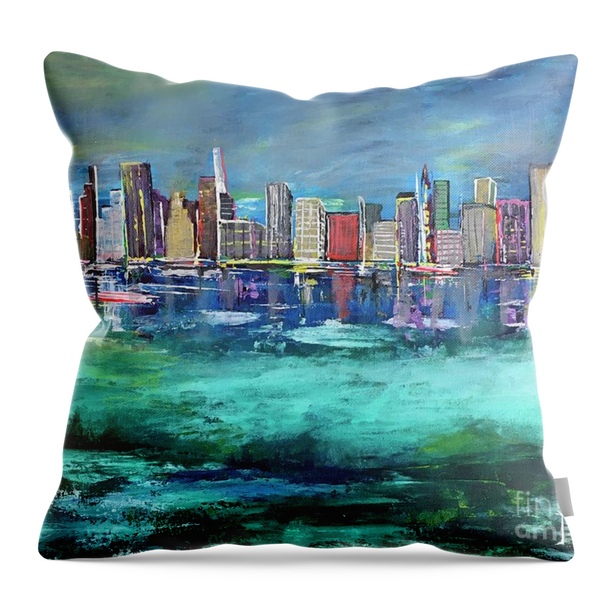 Throw Pillow featuring the painting Chicago Skyline by Maria Karlosak