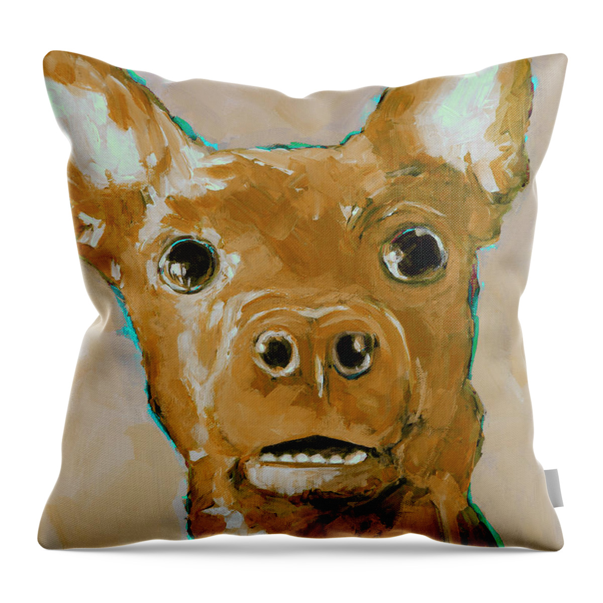 Chihuahua Puppy Dog Portrait Throw Pillow featuring the painting Chihuahua Dog Portrait Caramel by Patricia Awapara