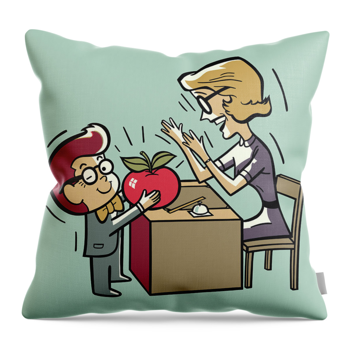 Accessories Throw Pillow featuring the drawing Child Giving an Apple to a Teacher by CSA Images