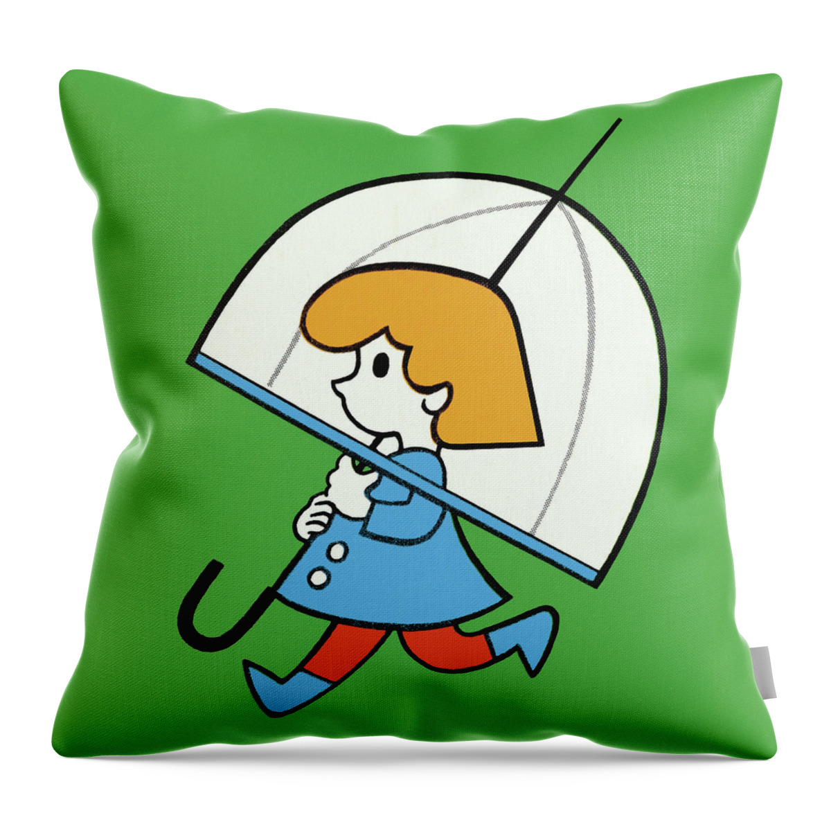 Apparel Throw Pillow featuring the drawing Child Walking With an Umbrella by CSA Images