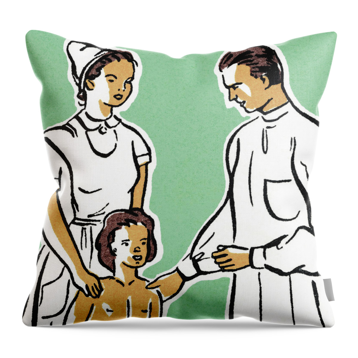 Adult Throw Pillow featuring the drawing Child with a Doctor and Nurse by CSA Images