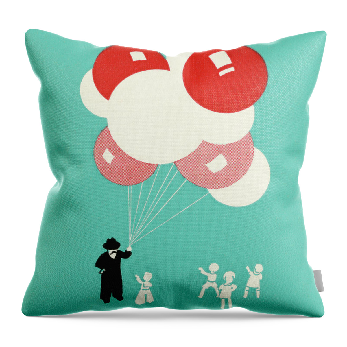 Balloon Throw Pillow featuring the drawing Children and Man with Balloons by CSA Images