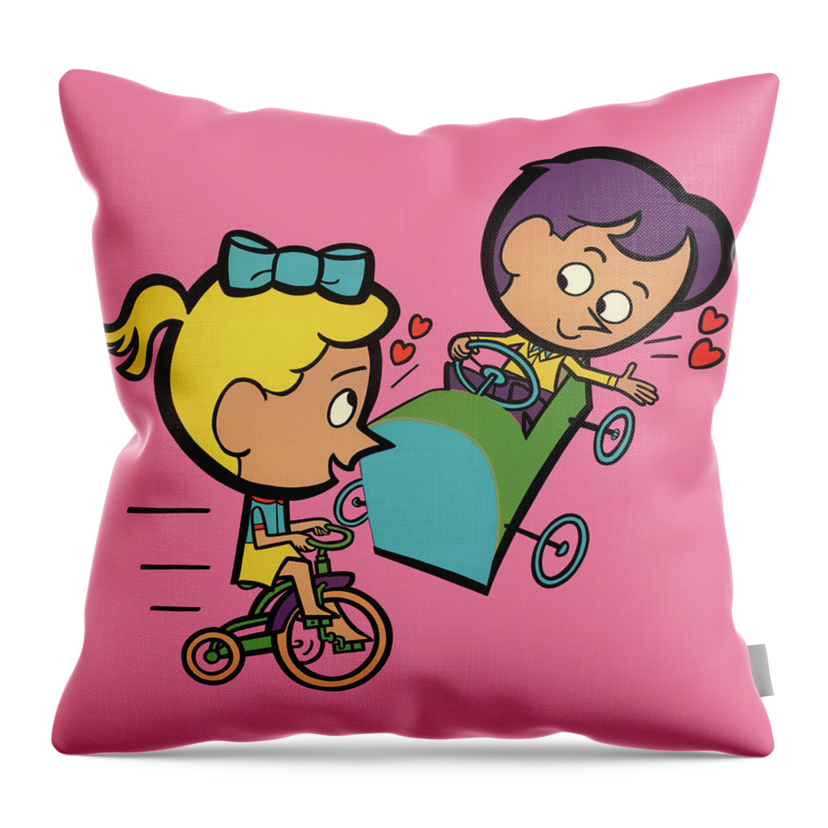 Activity Throw Pillow featuring the drawing Children Flirting While Playing by CSA Images