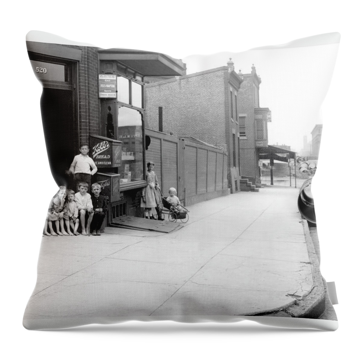 Children Throw Pillow featuring the painting Children On Stoop, Philadelphia, PA by Unknown