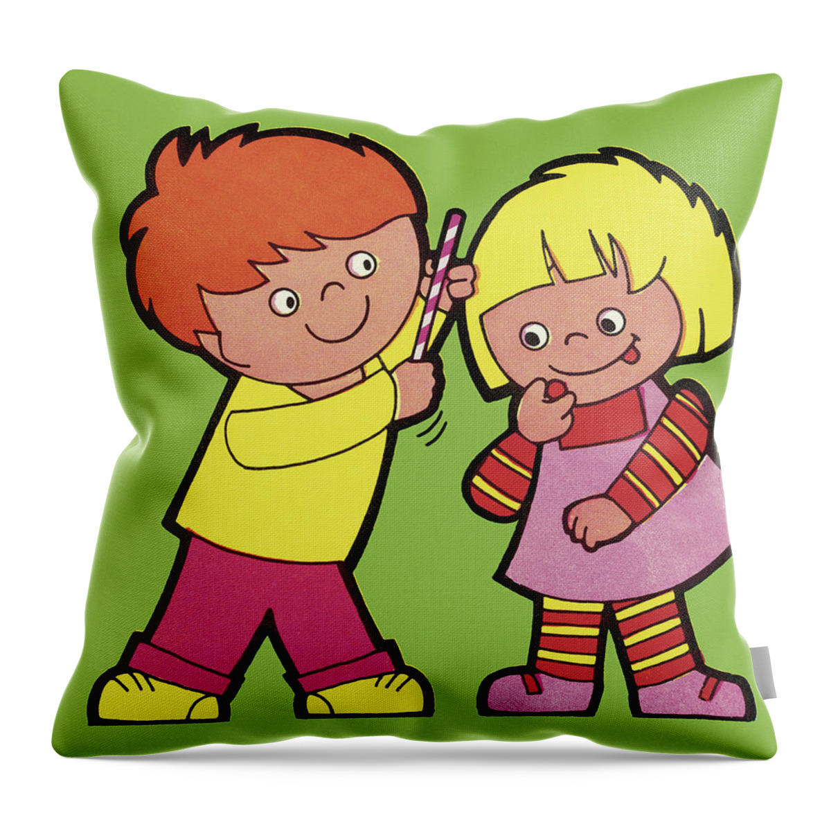 Boy Throw Pillow featuring the drawing Children with Candy by CSA Images