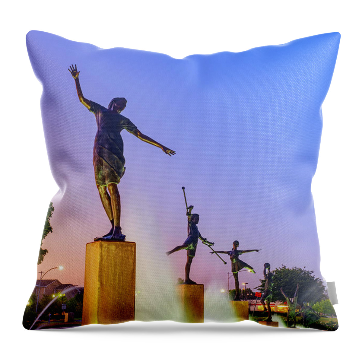 America Throw Pillow featuring the photograph Children's Fountain Lights - Kansas City Missouri by Gregory Ballos