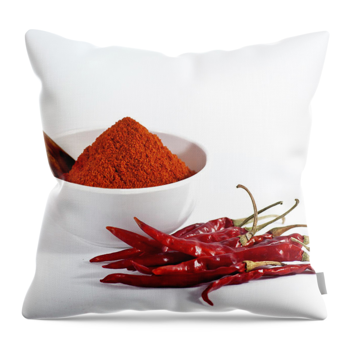White Background Throw Pillow featuring the photograph Chili Powder And Red Chilies by Subir Basak
