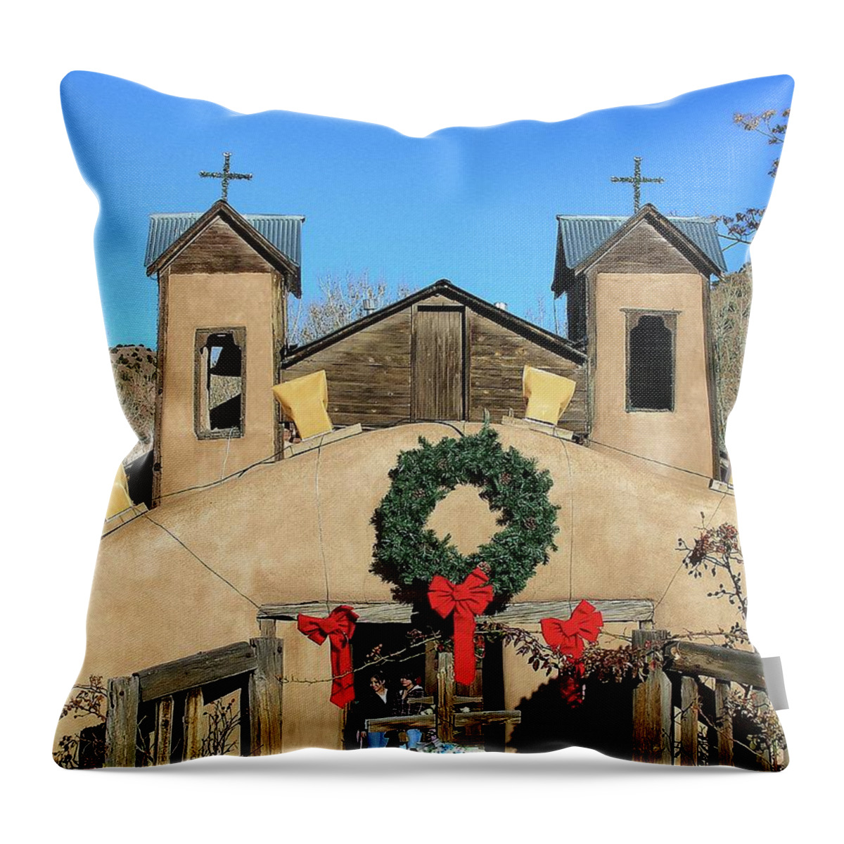 El Santuario De Chimayo Throw Pillow featuring the photograph Chimayo Christmas by Glory Ann Penington
