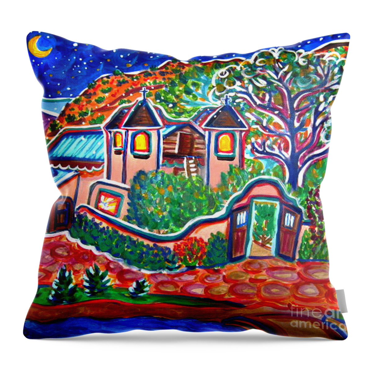 Colorful Art Throw Pillow featuring the painting Chimayo Nightscape by Rachel Houseman