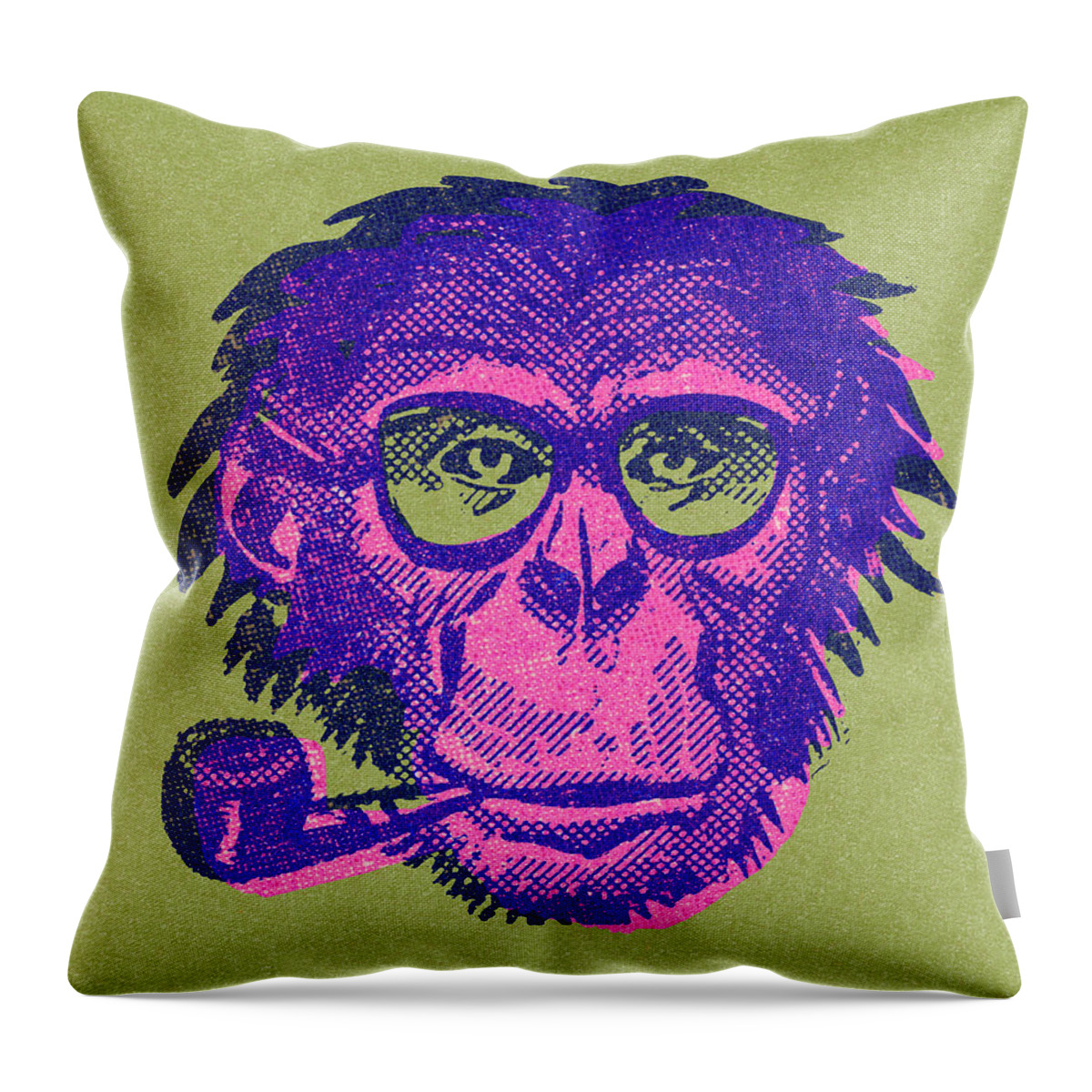 Accessories Throw Pillow featuring the drawing Chimpanzee Smoking a Pipe by CSA Images