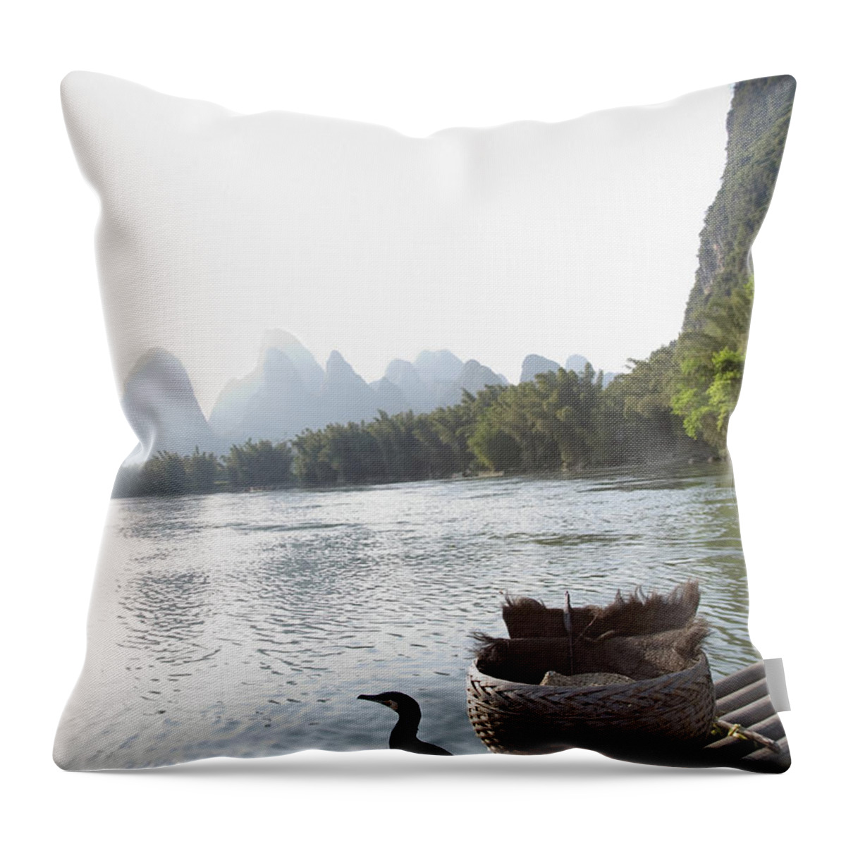 Tranquility Throw Pillow featuring the photograph China, Guilin, Lijang River, Trained by Jerry Driendl