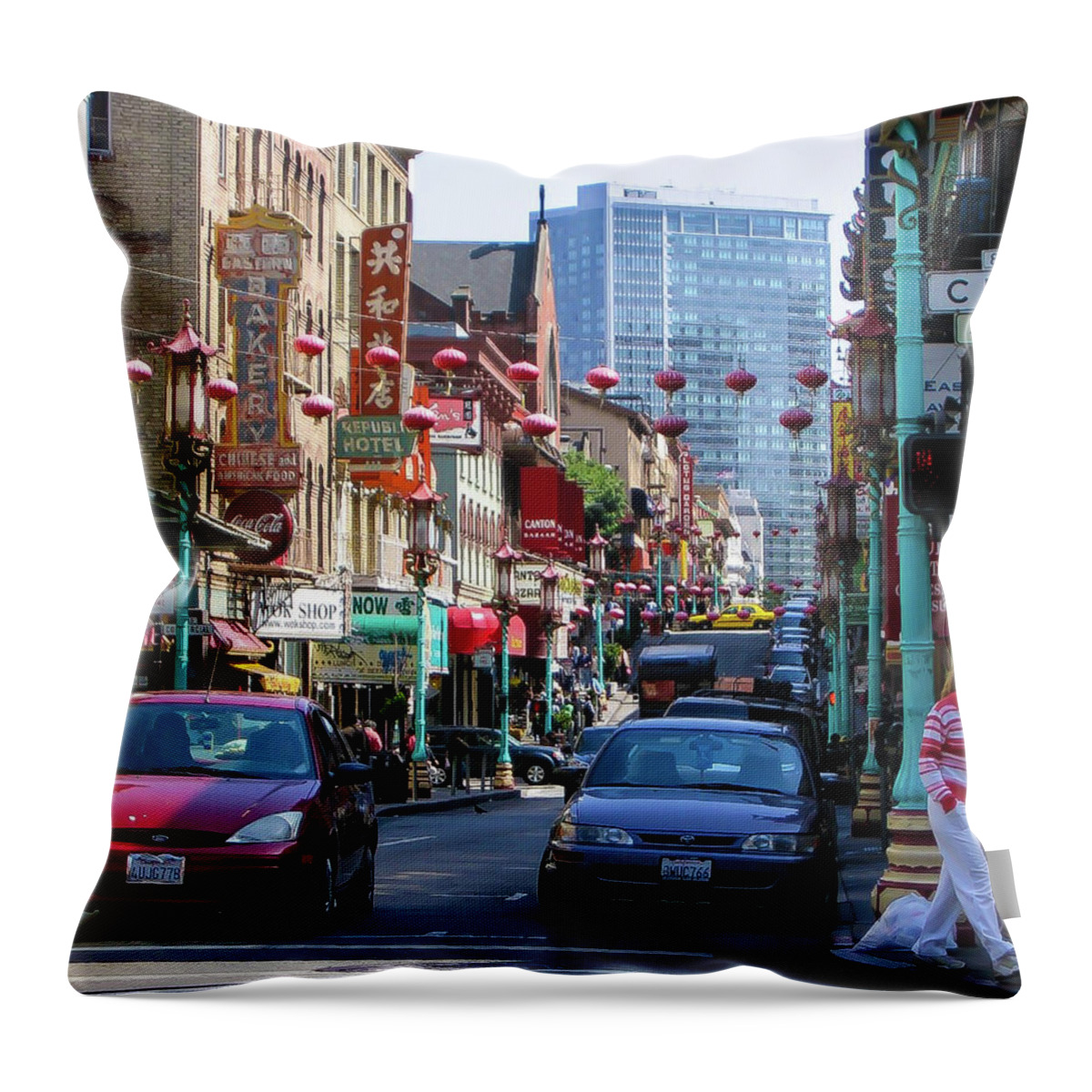 Chinatown Throw Pillow featuring the digital art China Town SF by Ed Stines