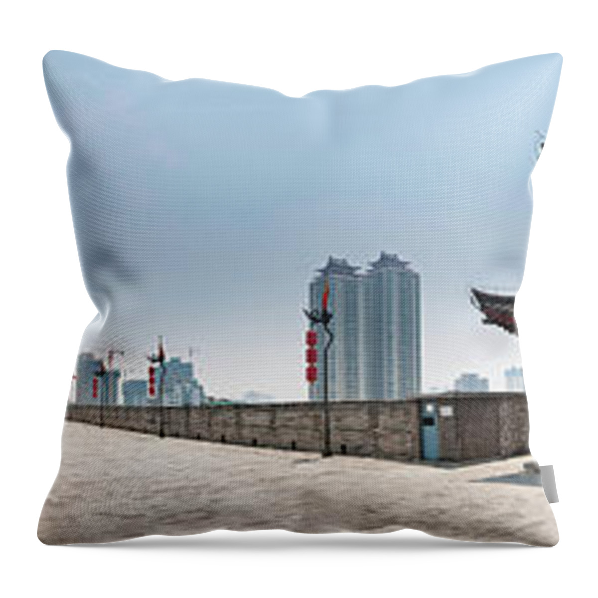 Chinese Culture Throw Pillow featuring the photograph China Xian Ancient City Walls Modern by Fotovoyager