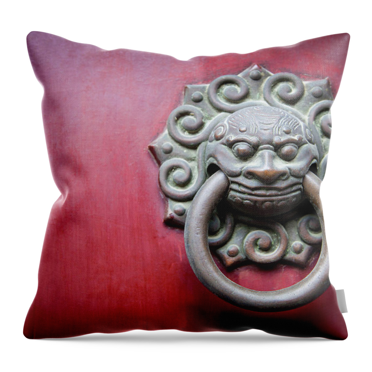 Handle Throw Pillow featuring the photograph Chinese Door by Anzeletti