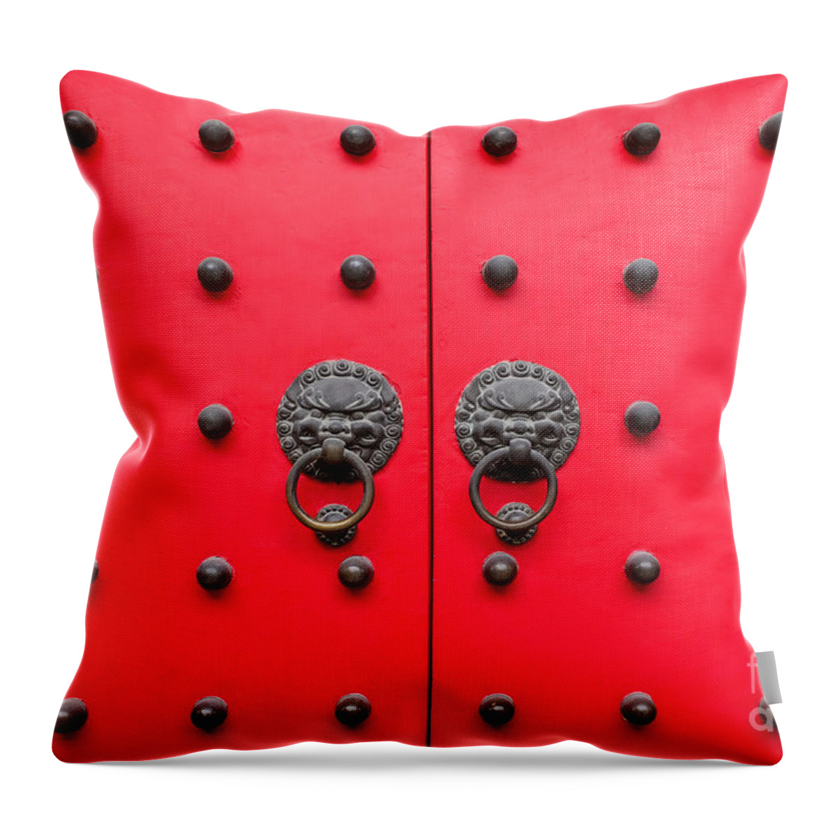 Chinese Throw Pillow featuring the photograph Chinese door knockers. by Iryna Liveoak